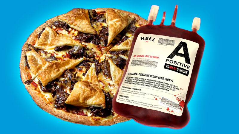 Hell Pizza released a vegetarian steak and cheese pie pizza with sauce made from real blood