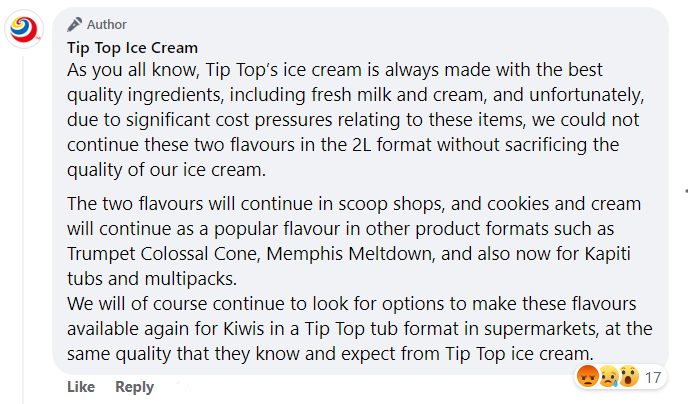 TipTop's comment on discontinuing Goody Goody Gum Drops and Cookies and Cream