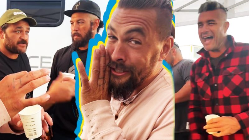 Jason Momoa gets All Black legends Piri Weepu and more to try his new vodka...straight