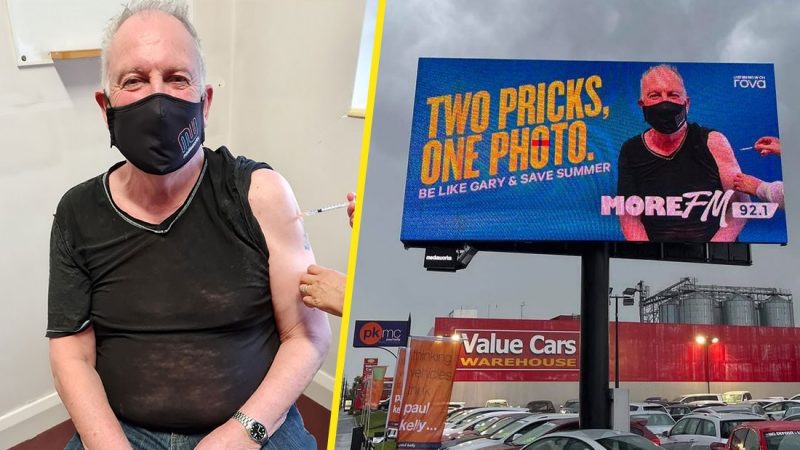Gary's pic of him getting vaccinated gets turned into a massive billboard