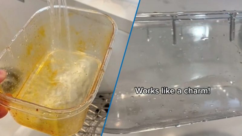 Kitchen hack shows how you can removes greasy stains from plastic containers in minutes