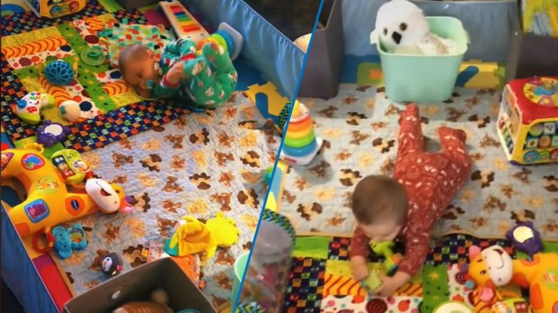 Mum creates genius baby playpen using a fitted sheet