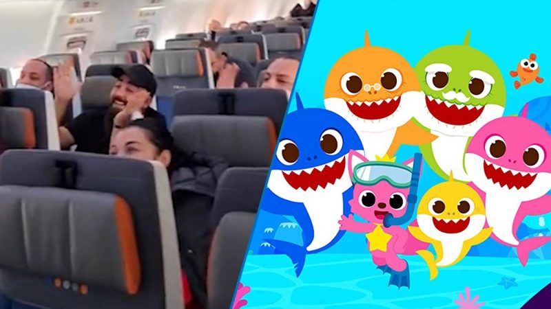 Passengers sing Baby Shark to comfort upset boy on a six-hour flight from Dubai