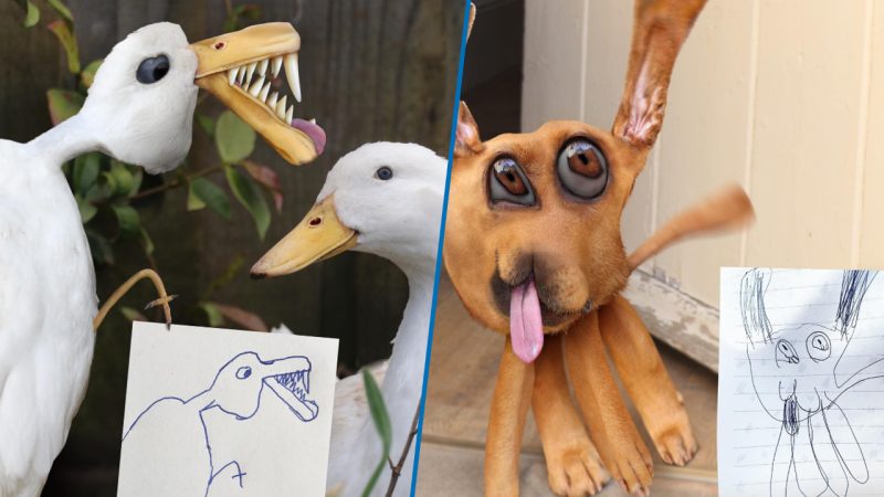 Dad takes kids' drawings and transforms them into freaky realistic animals