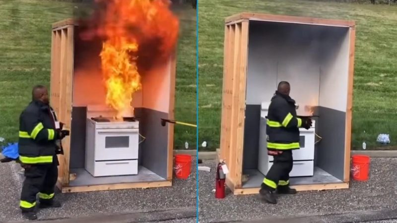 Show your kids this viral video so they know which pantry staple can stop a kitchen fire
